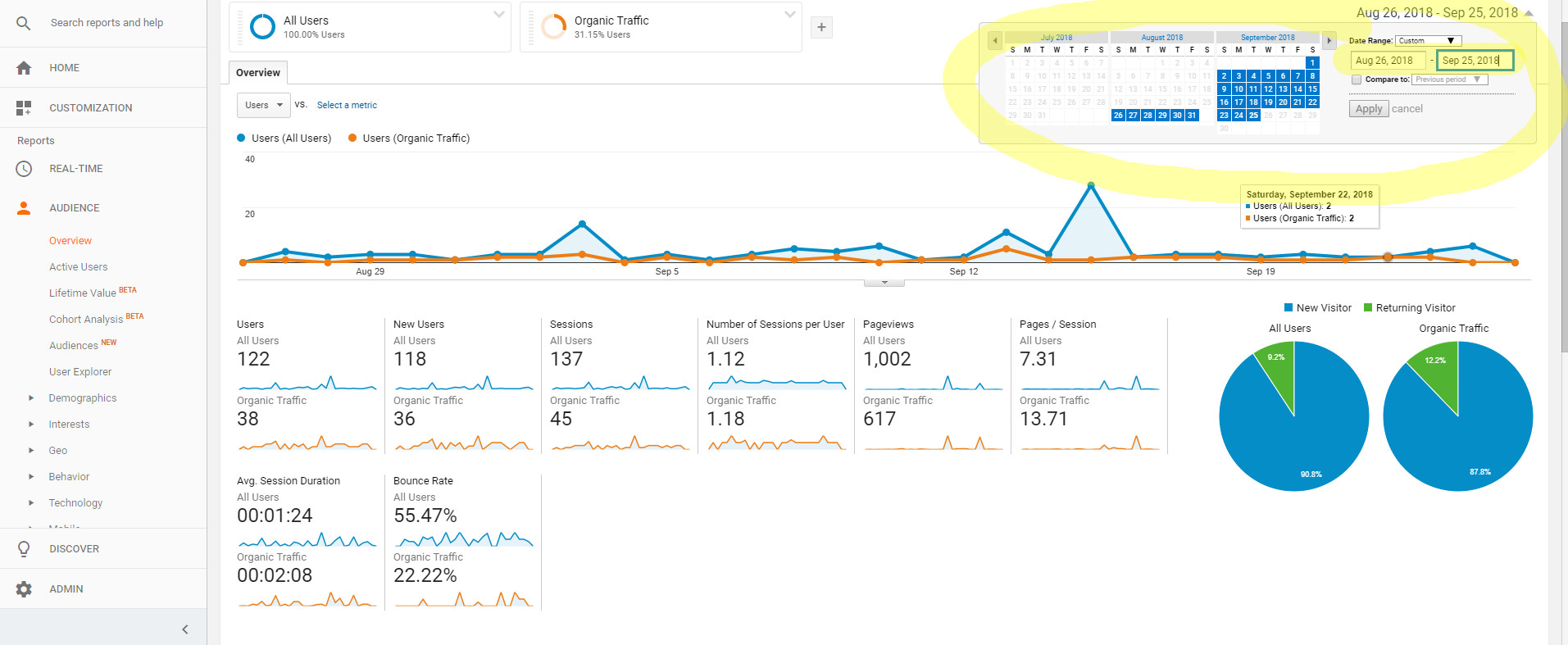 organischer Traffic Google Analytics